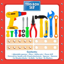 abeec Childs Tool Kit - 22 Pc Tool Set - Childrens Toys - Building Toys For Kids 3 And Above - Toddler Toys Kids Tool Kit With Play Drill Included - Construction Toys For 3 Year Olds