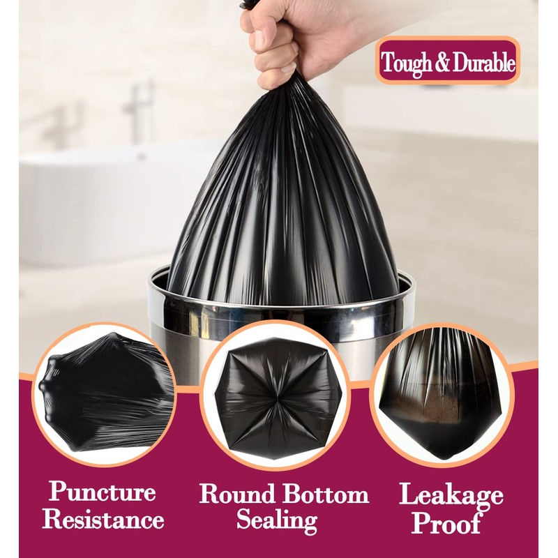 4 Gallon 180pcs Small Black Trash Bags Strong Garbage Bags,Black