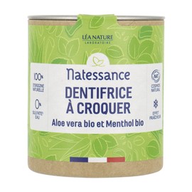 Natessance - Chew Toothpaste - Solids - Organic Aloe Vera and Organic Menthol - Organic Cosmos Organic Certified - Box 100% Recyclable 80 Tablets