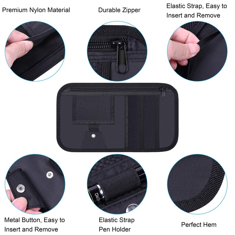 Car Sun Visor Organizer, Wisdompro Vehicle Interior Accessories Storage Pouch