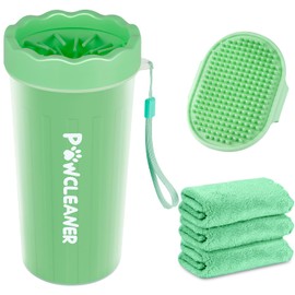 Dog Paw Cleaner for Dogs, (with 3Pcs Absorbent Towels & Adjustable Dog Bath Brush) Dog Paw Washer,Buddy Muddy Pet Foot Cleaner (Light Green, Large)