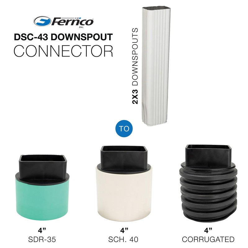 Fernco PDSC-43 Downspout Storm Drain Connector, Pack of 1, Black