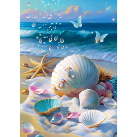 NAIMOER Beach Diamond Painting Kits for Adults Children, 5D Diamond Painting Shell Pictures Adults, DIY 5D Diamond Painting Starfish Diamond Painting Set for Home Decor 30 x 40 cm