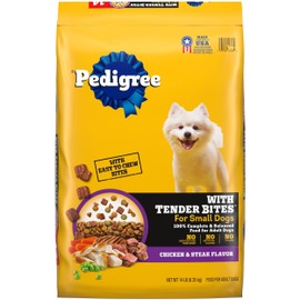 Pedigree with Tender Bites for Small Dogs Adult Dry Dog Food, Chicken and Steak Flavor, 14 lb. Bag