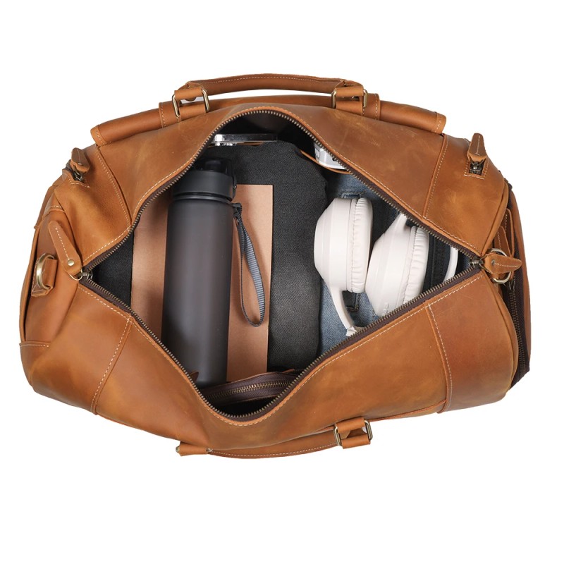 TIDING Custom Weekender Overnight Genuine Leather Travel Bag Duffel Bag