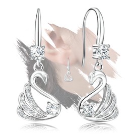 Sterling Silver Swan Drop Dangle Earrings for Women - Hypoallergenic Sparkling Cubic Zirconia Swan-Shaped Earrings for Mom Wife Friends