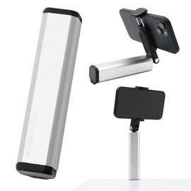 NOMAD DESK Travel Smartphone Stand Clamp, 360 Degree Rotation, Desktop Travel, Smartphone Fixed, Small, Portable, Lightweight, 3.3 oz (95 g), Smartphone Holder, Mobile Holder (Silver)