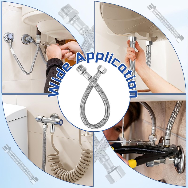 3 pieces flexible hose 3/8, 304 stainless steel reinforced hose,