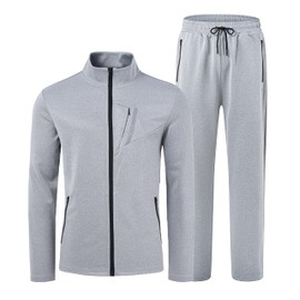 MoFiz Men Running Sweatsuit Full Zip Active Tracksuit Set Casual Workout 2 Piece Outfit A-Light Grey,2XL