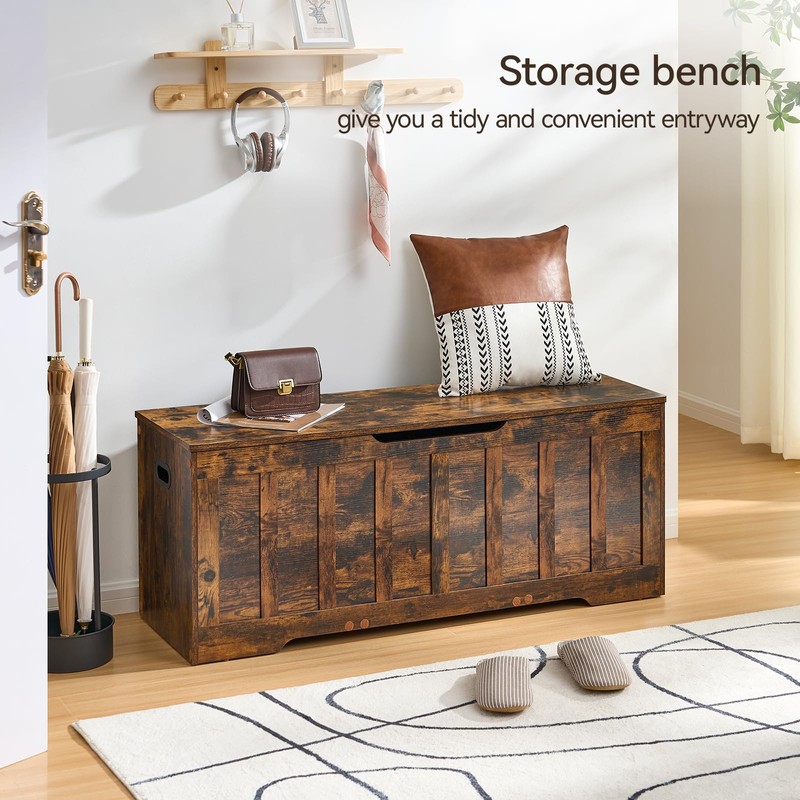 VANKILEY 47.2"Storage chest extra large,storage trunk with 2 safety Hinges,Wooden