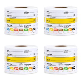 Restaurant Quality Shelf Life Food Rotation Labels Vinyl, 2” x 3” Self-Adhesive Removable Freezer Food Label, Perfect for Reusable Containers, Easy to Remove, Food Safety Date Sticker (4 Pc)