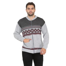 Brooklyn Imports LTD Louie James Mens Classic Diamond Print Zip Up Gentleman Cardigan Long Sleeve Pattern Knitwear