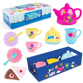 abeec Tea Set For Toddlers, 14 Pc Tea Sets With Teapot. Ideal Kids Kitchen Set For Preschool, Nursery, Kids Role Play, Pretend Play And Kitchen Accessories. Toddler Toys, Stocking Filler Kids