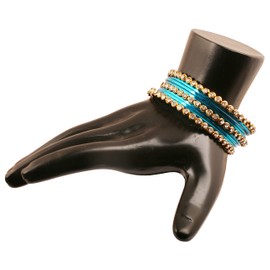 Touchstone "Colorful Collection Indian Bollywood Alloy Single Line Clear Rhinestone and Textured Color Bangle Bracelets Set of 18 in Antique Gold Tone for Women., L - Circ 8.2 in-Indn Size 2.10-Dia