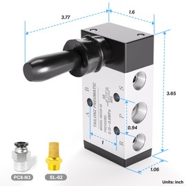 TAILONZ PNEUMATIC 3/8"NPT 5 Way 2 Postion Air Hand Lever Operated Valve Pneumatic Solenoid Valve Manual Control Push-Pull 4H310-10