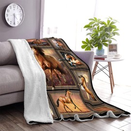 Juirnost Horse Blanket Horse Gift for Horse Lover Horse Print Throw Blanket Horse Blanket for Girls Cozy Warm Comfy Fluffy Blanket for Bed Couch Living Room Decor 50"x60" Western Horse Blanket