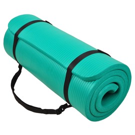 Fitvids 1-Inch Extra Thick High Density Anti-Tear Exercise Yoga Mat with Carrying Strap, Green