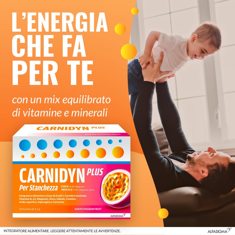 Carnidyn Plus Integratore Alimentare per Stanchezza Mentale e Fisica, 20
