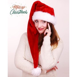 BleSky Long Christmas Santa Hat Adults Deluxe Plush Long Xmas Christmas Hat