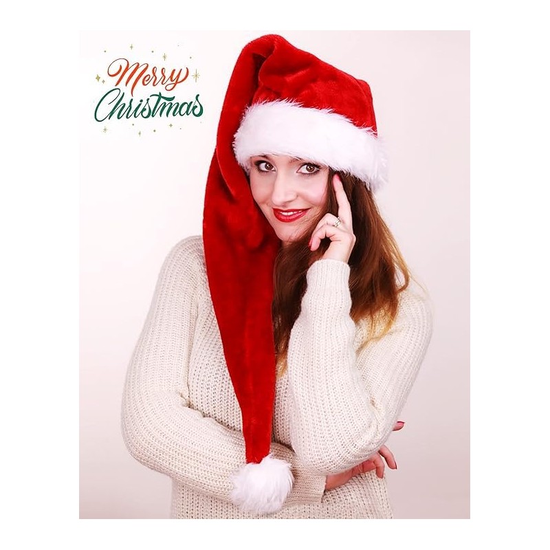 BleSky Long Christmas Santa Hat Adults Deluxe Plush Long Xmas