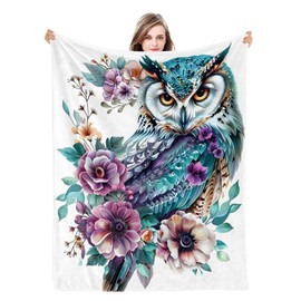 Naniopick Blue Owl Throw Blanket Gifts for Adults Kids, 340GSM Owl Themed Gifts for Women Men, 50"x60"Christmas Birthday Gifts for Girls Boys, Owl Throw Decor for Bedroom Living Room Bed Couch