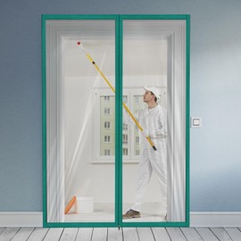 Amylove Zipper 48 x 87 Inch Dust Barrier Kit Green Edged Temporary Construction Door Barrier 4 x 7.25 ft Reusable Plastic Curtain Cover Containment Doorway Wall Screen Sheeting for Bathroom Hallway