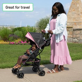 Ingenuity 3D Mini Convenience Stroller – Lightweight Stroller with Compact Fold, Multi-Position Recline, Canopy with Pop Out Sun Visor and More – Umbrella Stroller for Travel, Pink