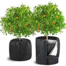 UNIFAMILY 2Pack Plant Pot Covers for Winter Freeze Protection with Drawstring and Zipper, Winter Plant Covers Freeze Protection Pot, Plants Frost Protect Bags for Keeping Warm(Black-M-17.7x19.6 in)