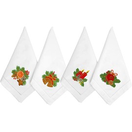 HCRAFT Embroidered Cotton Table Napkin, Cloth Napkins Set of 4 18"x18" Set Christmas Napkin Square Fabric, Dining Room, Napkins Cloth Machine Washable, Christmas Napkins, Great Present Ideas