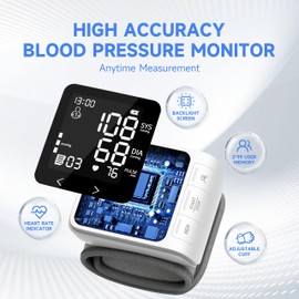 VivaGuard Wrist Blood Pressure Monitor for Home Use,Large LCD Backlit 3 Colors Screen,Automatic Digital Cuff 5.31"-7.68" Irregular Heartbeat Detector BP Mechine,2 * 99 Memory with Carrying Case