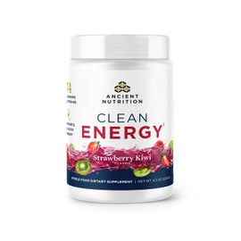 Ancient Nutrition Clean Energy Powder, Strawberry Kiwi, Supports Healthy Energy and Cognitive Health, Promotes Mental Alertness and Focus, 30 Servings