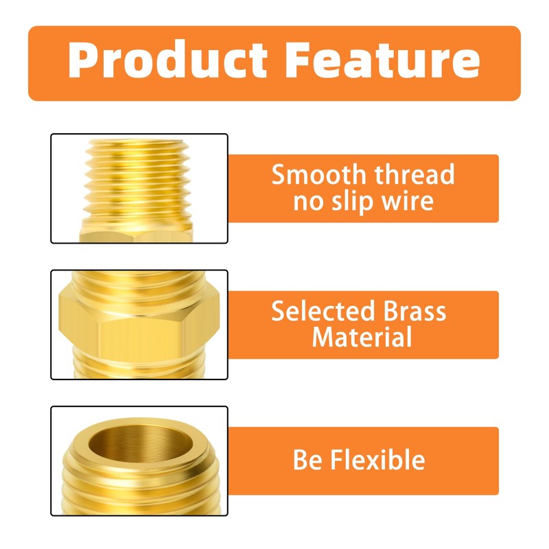 GASHER 10PCS Brass Pipe Fitting, Reducing Hex Nipple, 1/8-Inch Male