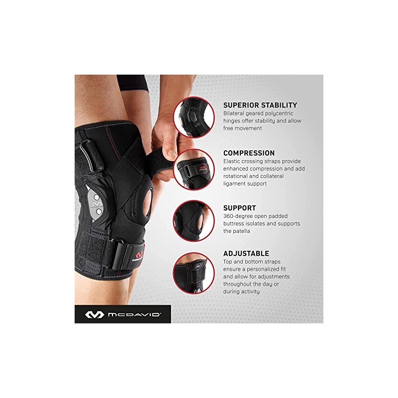 McDavid Rodillera articulada, con correas cruzadas Negro X-large