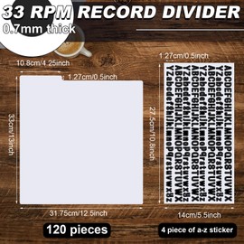 Namalu 120 Pcs Vinyl Record Dividers Blank LP Divider with 4 Sheets A - Z Alphabet Labels, White Plastic Organizer with Tabs for 33 RPM Storage and Protection