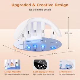 FOLAI UV LED Nail Dryer Lampe, Professional Automatic Dryer, 48 W UV-Lampe LED Nageltrockner schnell mit 4 Timern, 30s/60s/90s/120s, 5 individuell schwenkbare Köpfe, weiß