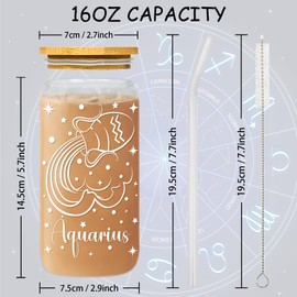 Aquarius Gifts - 16oz Aquarius Constellation Glass Cup for Women Men - Birthday Gifts for Astrology Fans Coworker Friends - Zodiac Sign Gifts for Boss Lady Employee