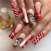 Long Square Christmas Press on Nails Red French Christmas Fake