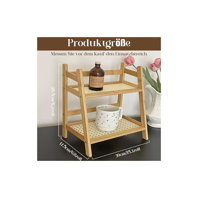 Kitchen Organiser 2 Tiers, Spice Rack, Standing, Bamboo Imitation Rattan