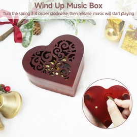 Castle in The Sky Music Box, Heart Shaped Wind Up Cute Wood Engraved Vintage Musical Gifts for Lover Girlfriend Boyfriend Husband Wife Woman Valentine's Day Christmas Anniversary Birthday Wedding