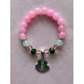 D9 Greeks Alpha Kappa Alpha Bling Natural Agate Shield Charm Bracelet