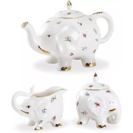 Grace's Teaware Grace Teaware Happy Elephant Dragonfly Butterfly Teapot/Sugar Creamer. 3 Pcs set