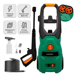 Hidrolavadora Electrica Gadnic 1400W 110V 1600 PSI 65 Lmin Con Manguera 5 Metros Pistola G30 Uso Hogar Auto Limpieza Exterior
