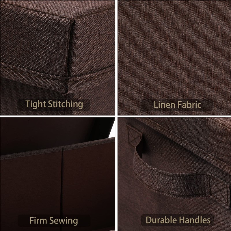 HOONEX Linen Foldable Storage Bins with Lids, 2 Pack, Storage