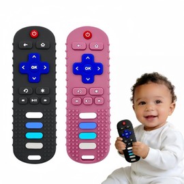 uwsic - Juguete de silicona para dentición de bebé, sin BPA, para niños y niñas de 3 a 18 meses (cerdo negro y rosa cerdo)