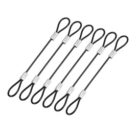 YOKIVE 6 Pcs Safety Cable Locks, Stainless Steel Security Wire Ropes with Double Loop | Great for Homes Doors Fences (Black, 5-Inch, 2mm Dia)