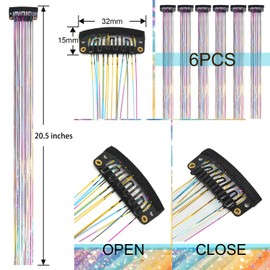 Pack of 6 Glitter Hair Strands Tinsel 20.5 Inch Clip-In Hair Tinsel Hair Extensions Glitter Girls Accessories for Women Girls Hair Styling Festival Party Gift (Mix Colour)