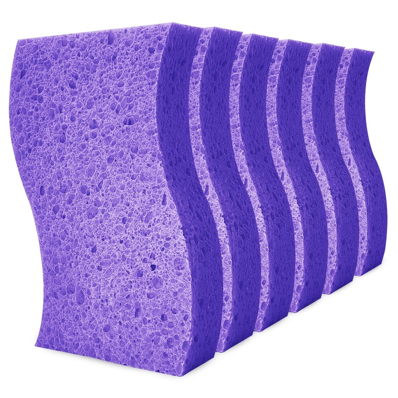 S-Shaped 6 Pack Non-Scratch Cellulose Scrub Sponge, Cellulose Sponges, Heavy