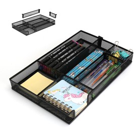 1 PC Desk Drawer Organizer, 4 to 6 Grid Office Drawer Divider with 2 Adjustable Compartments, Metal Mesh Desktop Organization for Stationery Makeup Kitchen Toolroom School &Office, 12.6x8.26x1.57 in