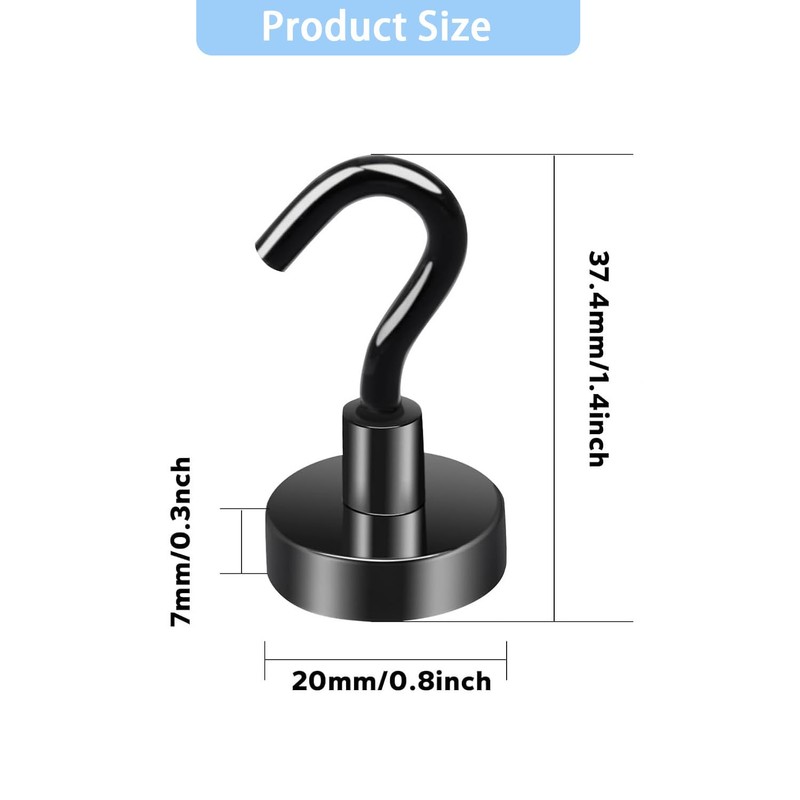 L0famy 8PCS Magnetic Hooks 35lbs Pull, 20mm Neodymium Strong Magnets,