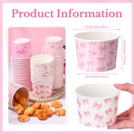 Pickmesh 80 Pcs Pink Bow Treat Snack Cups Paper Ice Cream Cups 9 oz Cute Coquette Disposable Dessert Bowls Snack Soup Bowl for Birthday Wedding Party Supplies Hot or Cold Food